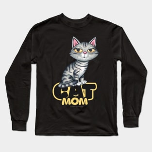 Gray Tabby Cat Mom Long Sleeve T-Shirt